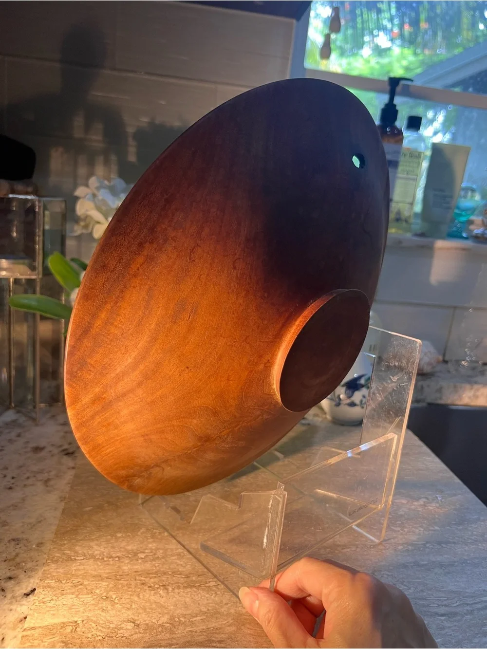 Handcrafted Hand turned Mahogany Round Serving 12” Dish Plate